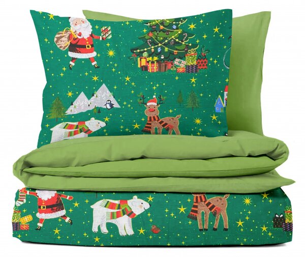 Ervi bavlnené obliečky DUO - Vianočný vzor na zelenom/zelené
