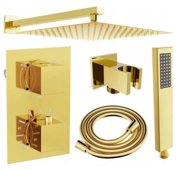 Mexen Cube, podomietková sprchová sada DR02 s dažďovou sprchou 25cm, zlatá, 77502DR0225-50