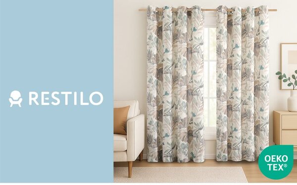 Krémovobiely/sivomodrý záves 135x250 cm Celesta – Restilo