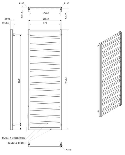 Sapho Sapho, ZIG vykurovacie teleso 600x1810 mm, čierna matná, ZG619B