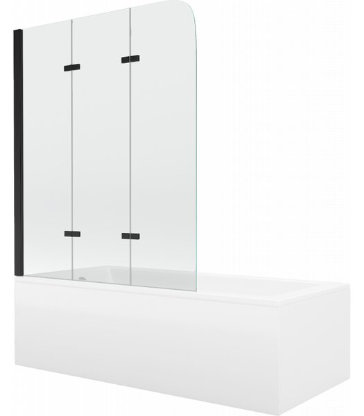 Mexen Cubik obdĺžniková vaňa 150 x 70 cm s obkladom a 3-krídlovou sprchovou zástenou 120 cm, transparentnéné, čierna