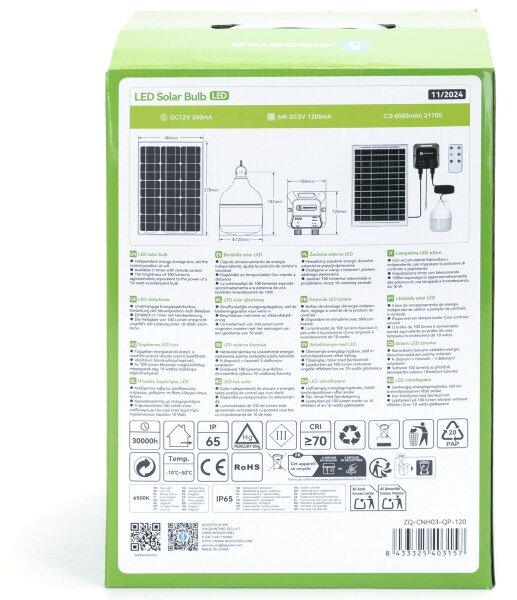 Aigostar - LED Solárny luster LED/70W/12V 6000 mAh 6500K pr. 12 cm