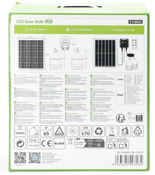 Aigostar - LED Solárny luster 2xLED/70W/12V 12000 mAh 6500K pr. 12 cm