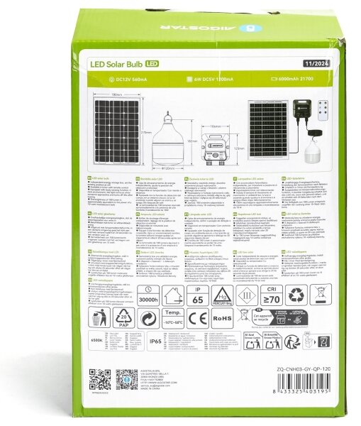 Aigostar - LED Solárny luster so senzorom LED/70W/12V 6000 mAh 6500K pr. 12 cm