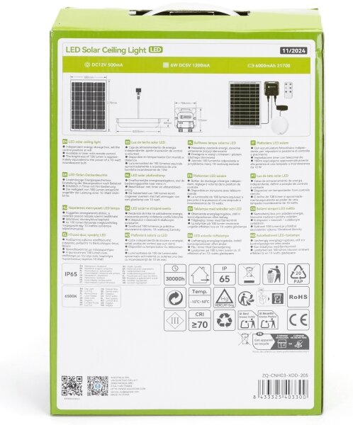 Aigostar - LED Solárne svietidlo LED/70W/12V 6000 mAh 6500K pr. 20,5 cm