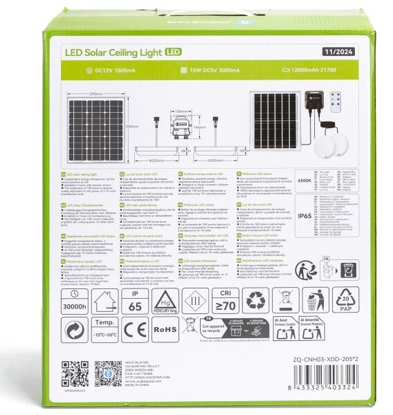 Aigostar - LED Solárne svietidlo 2xLED/70W/12V 12000 mAh 6500K pr. 20,5 cm