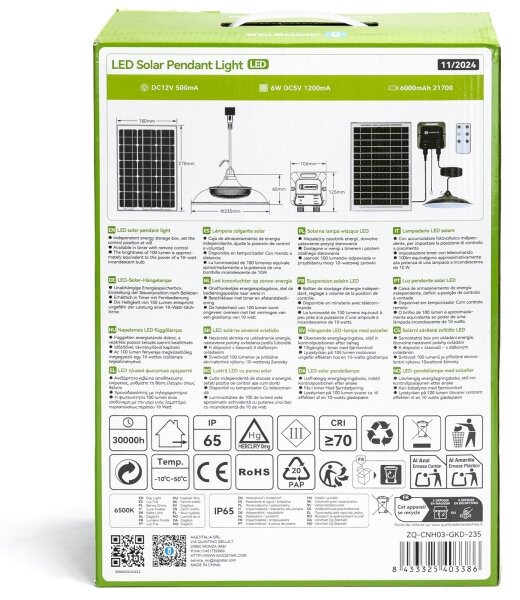 Aigostar - LED Solárny luster LED/70W/12V 6000 mAh 6500K pr. 23,5 cm