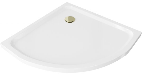 Mexen Flat sprchová vanička polkruhová slim 70 x 70 cm, biela, sifón zlatý - 41107070G