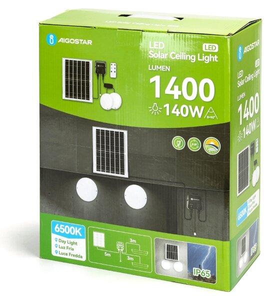 Aigostar - LED Solárne svietidlo 2xLED/70W/12V 12000 mAh 6500K pr. 20,5 cm
