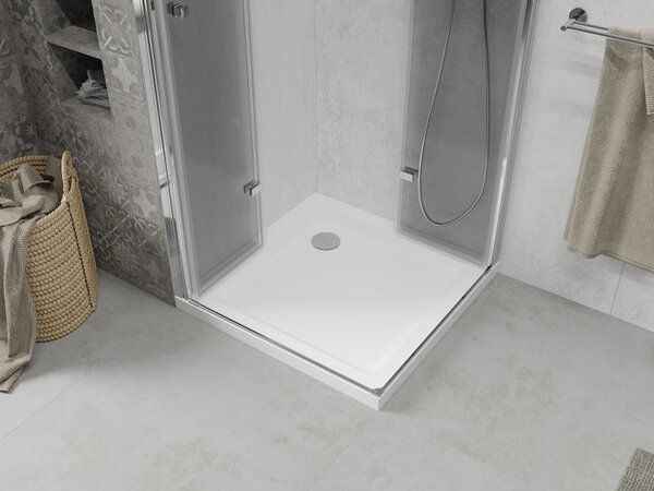 Mexen Lima Duo, sprchovací kút s 2-krídlovými skladacími dverami 70 (dvere) x 70 (dvere) cm, 6mm číre sklo + slim sprchová vanička 5cm biela, 856-070-070-01-02-4010