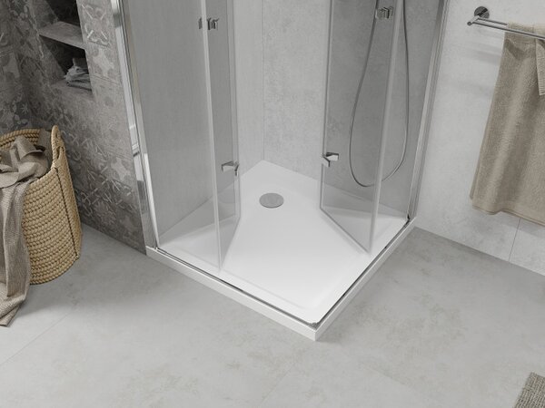 Mexen Lima Duo, sprchovací kút s 2-krídlovými skladacími dverami 70 (dvere) x 70 (dvere) cm, 6mm číre sklo + slim sprchová vanička 5cm biela, 856-070-070-01-02-4010