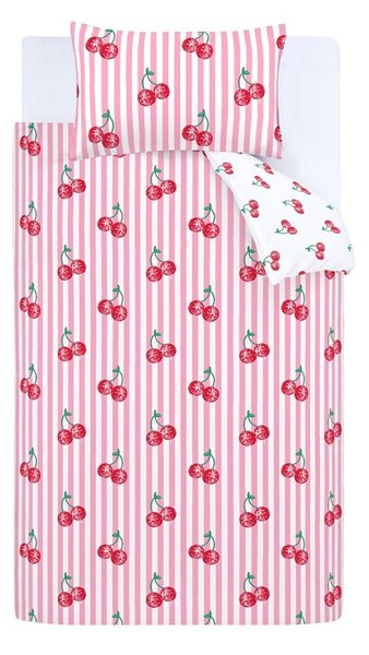 Biele/ružové obliečky na jednolôžko 135x200 cm Disco Cherries Stripes – Catherine Lansfield