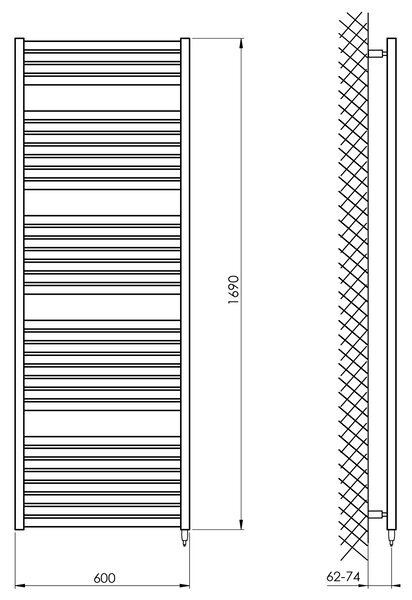 Aqualine Aqualine, TONDI-E elektrické vykurovacie teleso, rovné, 600x1690 mm, 800W, biela, DE490T