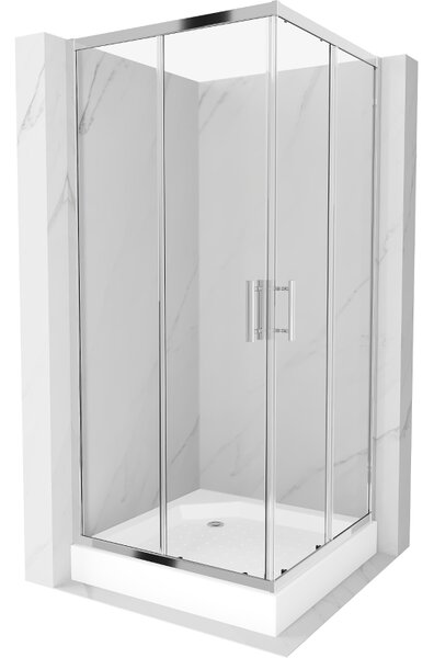 Mexen Rio štvorcová sprchová kabína 90 x 90 cm, transparentná, chróm + sprchová vanička Rio, biela - 860-090-090-01-00-4510