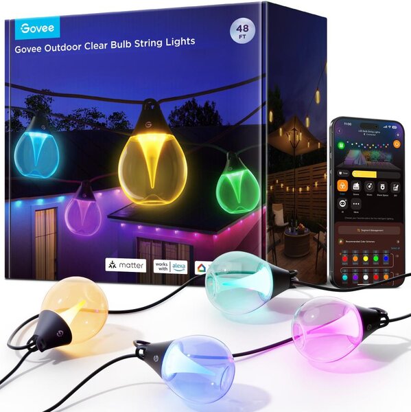 Govee-LED RGBICW Stm. vonkajšia dek. reťaz LED/24W/230V IP67 2700-6500K Wi-Fi