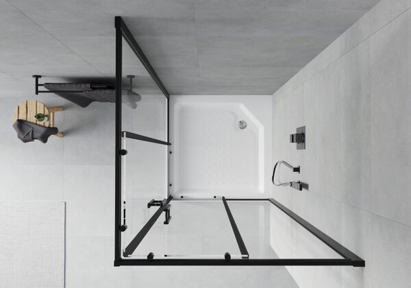 Mexen Rio štvorcový sprchovací kút 90 x 90 cm, transparentný, čierny + sprchová vanička, biela - 860-090-090-70-00-4510