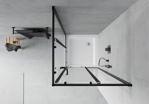 Mexen Rio štvorcový sprchový kút 80 x 80 cm, transparentný, čierny + vanička, biela - 860-080-080-70-00-4510