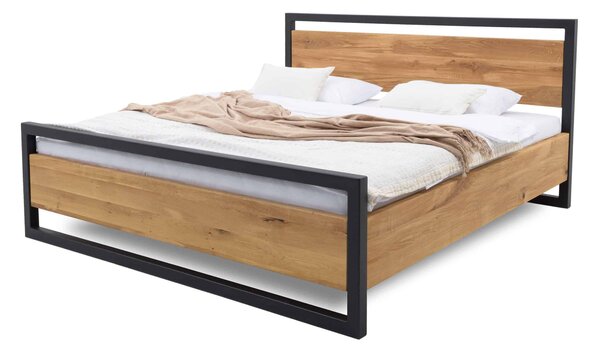 Masívna posteľ 200x200 Olivia v kombinácii dubového dreva a kovu