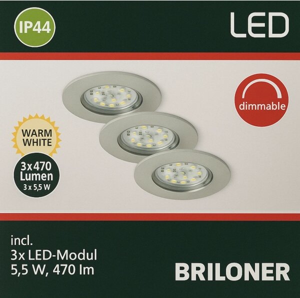Briloner - SADA 3x LED kúpeľňové podhľadové svietidlo LED/5,5W/230V IP44