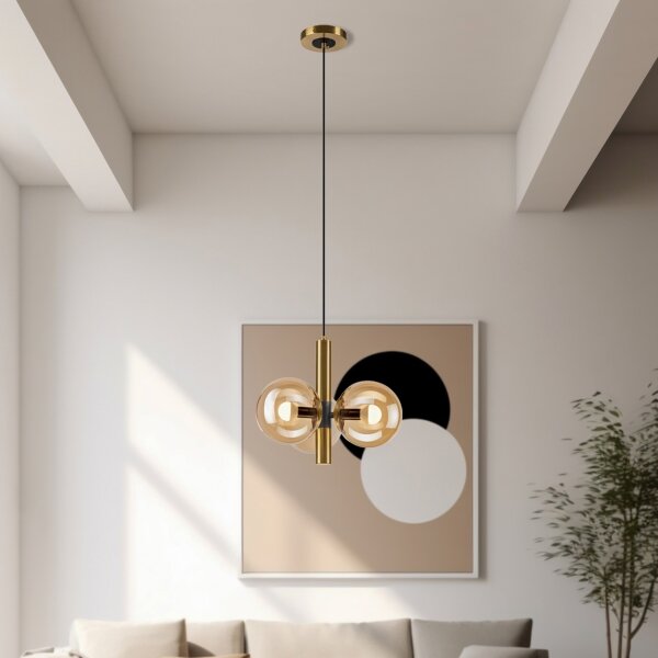 Luster na lanku ROLLO 3xE14/5W/230V zlatá/dymová béžová