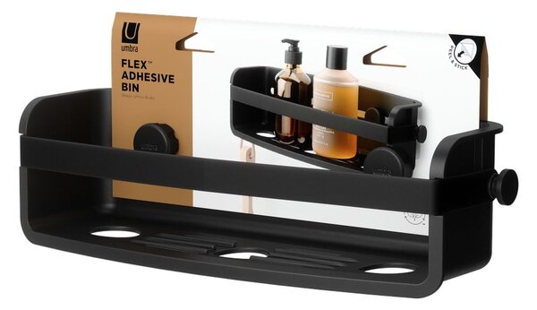 Čierna plastová kúpeľňová polička bez vŕtania Flex Adhesive – Umbra