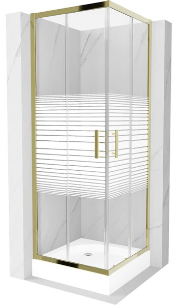 Mexen Rio štvorcová sprchová kabína 70 x 70 cm, pruhy, zlatá + závesný bidet Rio, biela- 860-070-070-50-20-4510