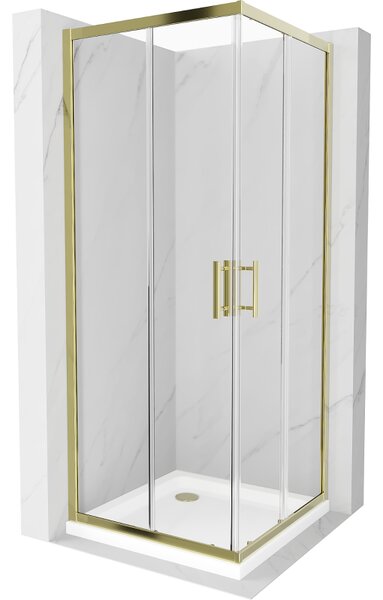 Mexen Rio sprchová kabína štvorcová 80 x 80 cm, transparentná, zlatá + vanička Flat, biela - 860-080-080-50-00-4010G