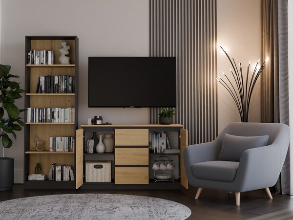TP Living Komoda TWO DEE 120 cm antracitová/dub artisan
