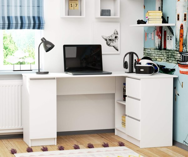 Ak furniture Rohový písací stôl B20 155 cm bílý pravý