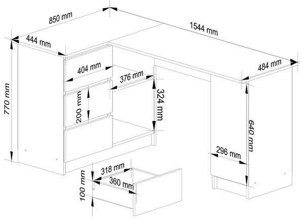 Ak furniture Rohový písací stôl B20 155 cm bílý/dub sonoma levý