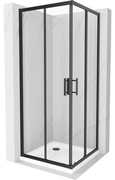 Mexen Rio štvorcový sprchový kút 80 x 80 cm, priehľadný, čierny + vanička Flat, biela - 860-080-080-70-00-4010B