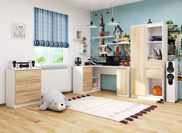Ak furniture Rohový písací stôl B20 155 cm bílý/dub sonoma levý