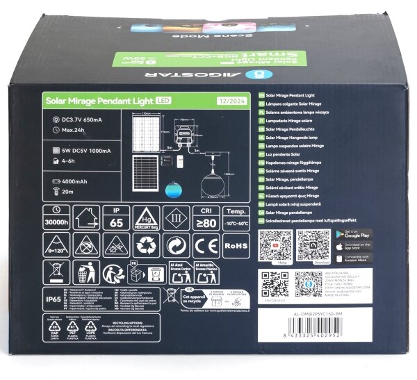 Aigostar-LED RGBW Solárny luster MESH 20W/3,7V 4000 mAh 2700K-6500K IP65 pr. 15 cm