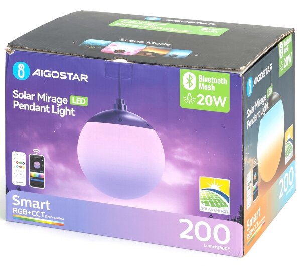 Aigostar-LED RGBW Solárny luster MESH 20W/3,7V 4000 mAh 2700K-6500K IP65 pr. 15 cm