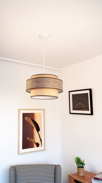 Luster na lanku GRACE 1xE27/60W/230V pr. 40 cm béžová/hnedá