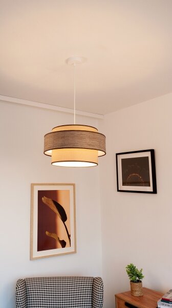 Luster na lanku GRACE 1xE27/60W/230V pr. 40 cm béžová/hnedá