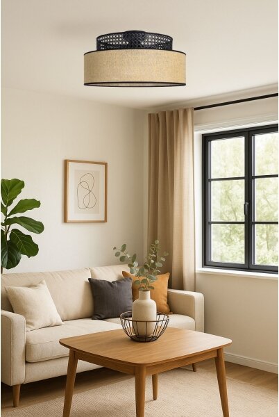 Stropné svietidlo BOHO 1xE27/60W/230V pr. 40 cm čierna/ratan