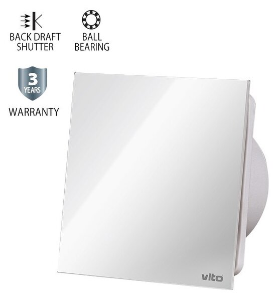 Ventilátor VENTI-GL100, 12 W, IP54, biely s dekorom (VENTI-GL100 GLASS 12W SHUTTER WH)