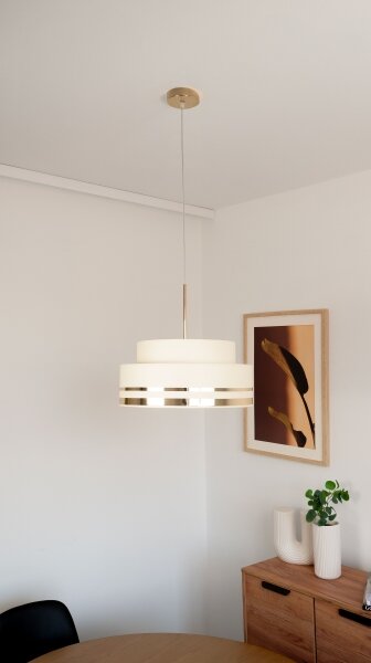 Luster na lanku TAMI 1xE27/60W/230V pr. 40 cm béžová/zlatá