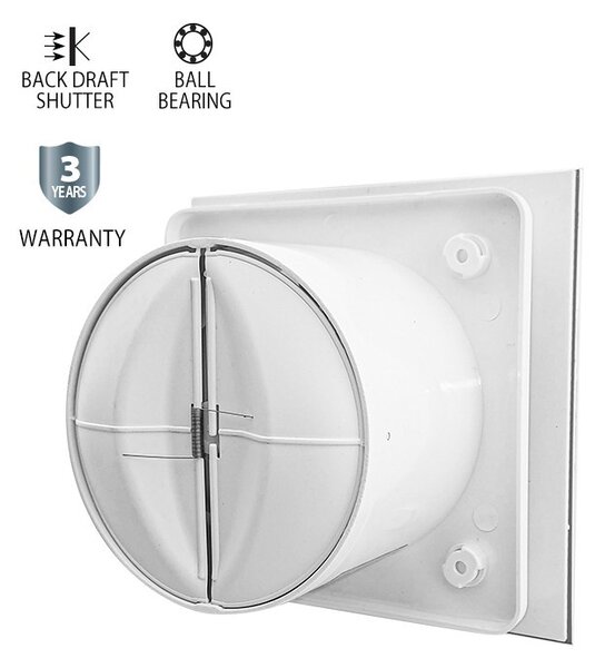 Ventilátor VENTI-GL100, 12 W, IP54, biely s dekorom (VENTI-GL100 GLASS 12W SHUTTER WH)