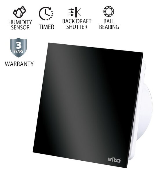 Ventilátor VENTI-GL100S, 12 W, IP54, čierny (VENTI-GL100S GLASS 12W BL)
