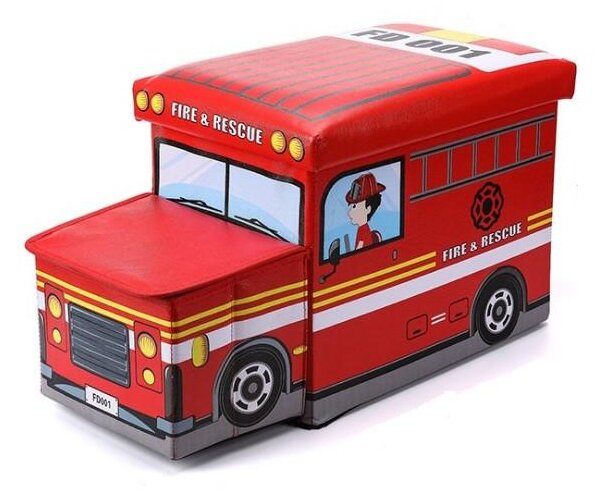 Detská izba - Kôš na hračky v podobe hasičského auta v červenej farbe