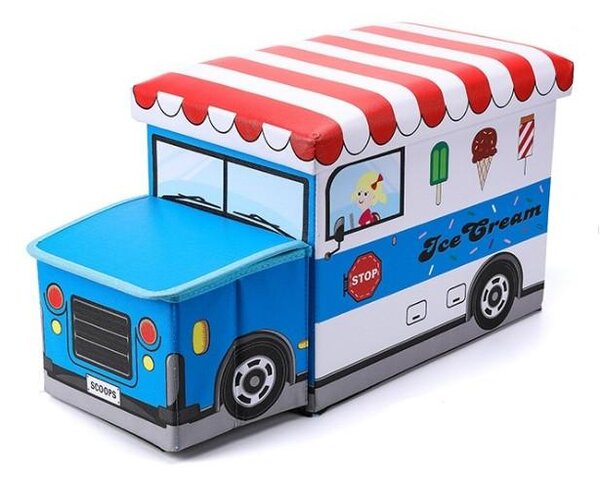 Detská izba - Modro-biely kôš na hračky v podobe zmrzlinového auta
