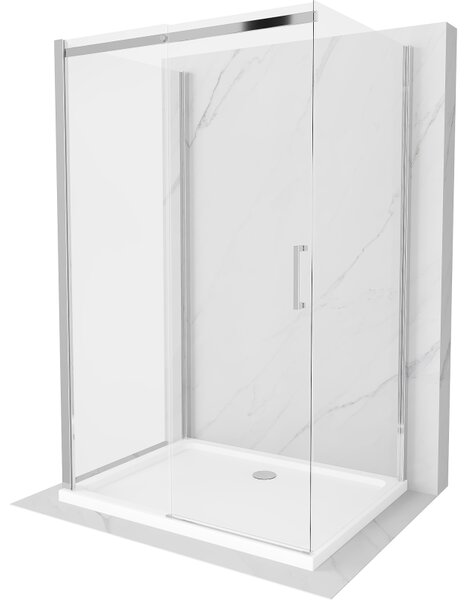 Mexen Omega-3S sprchový kút 3-stenový, posuvný 100x80 cm, transparentný, chróm + vanička Flat - 825-100-080-01-00-3s-4010
