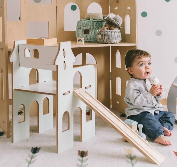 Detská izba - Detské multifunkčné drevené kreslo so šmýkalkou Biela
