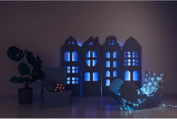 Detská izba - Nástenná ozdoba - osvetlené domy s led pásikom Sivá