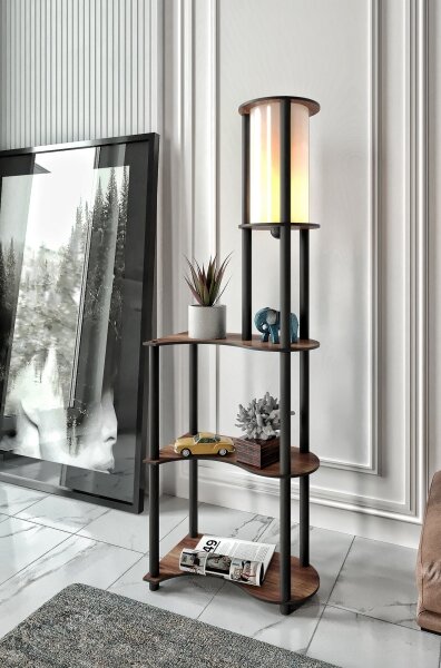 Stojacia lampa s poličkami 1xE27/40W/230V 140 cm čierna/hnedá