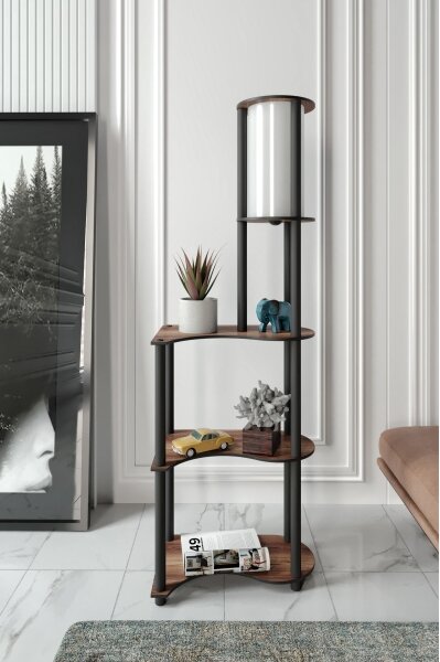 Stojacia lampa s poličkami 1xE27/40W/230V 140 cm čierna/hnedá
