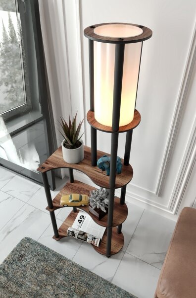 Stojacia lampa s poličkami 1xE27/40W/230V 140 cm čierna/hnedá