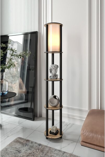 Stojacia lampa s poličkami 1xE27/40W/230V 150 cm čierna/hnedá